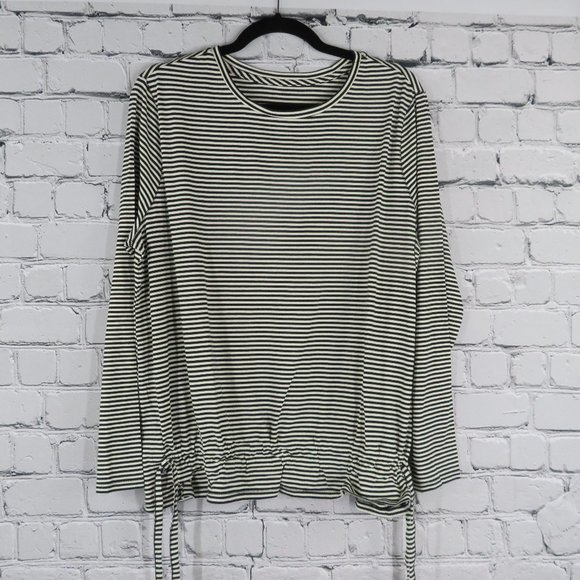 Women's Plus Cozy Knit Striped Top w/ Drawcord Hem - Picture 2 of 4
